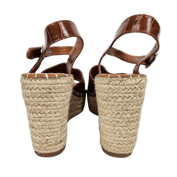 ASOS Design Tanya Brown Mock Crocodile Print Espadrille Wedge Sandals Size 10 - Picture 7 of 10